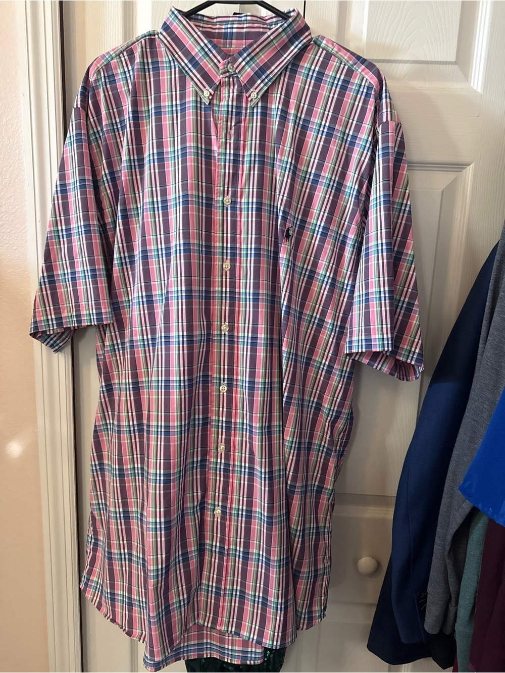 Polo by Ralph Lauren Pink and Blue Plaid Short-Sleeve Button-Down Shirt